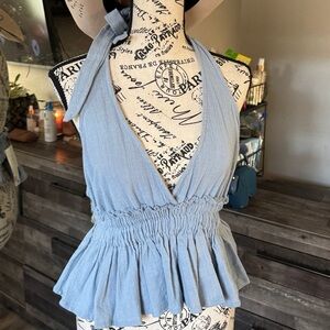 Ocean Drive Light Blue Halter Blouse